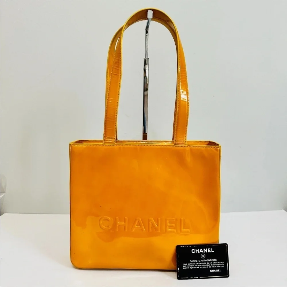 CHANEL Mustard Yellow Patent Leather Tote